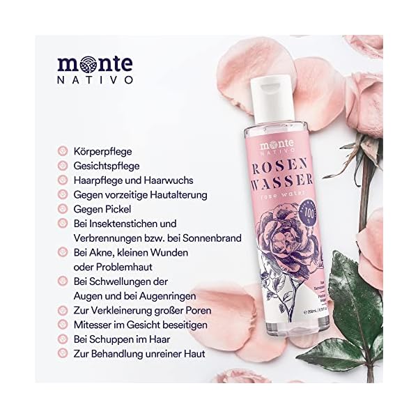Rosenwasser Monte Nativo 200ml | zur Gesichtsreinigung und Gesichtspflege | Gesichtswasser | Gesichtstoner | Anti Pickel… – Bild 5