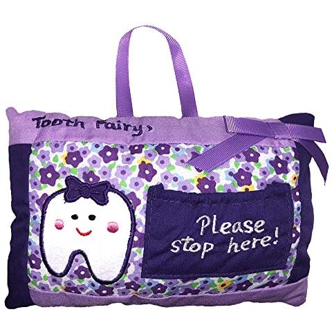 My Growing Season Purple Tooth Fairy Pillow Soft Purple Embroidered Pillow Bag with Pocket for Girls | Felt Fabric Cloth Keepsake Tooth Holder Cover