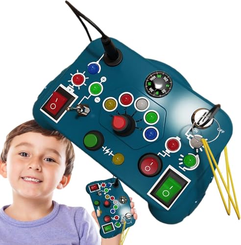 Image of SHINETOY Busy Board, Montessori Toys, LED Busy Board for Toddlers, Light up Sensory Toys with 8 Switches and 12 LED Lights, Gifts Toy for Babies Boys and Girls, Yellow (Blue)