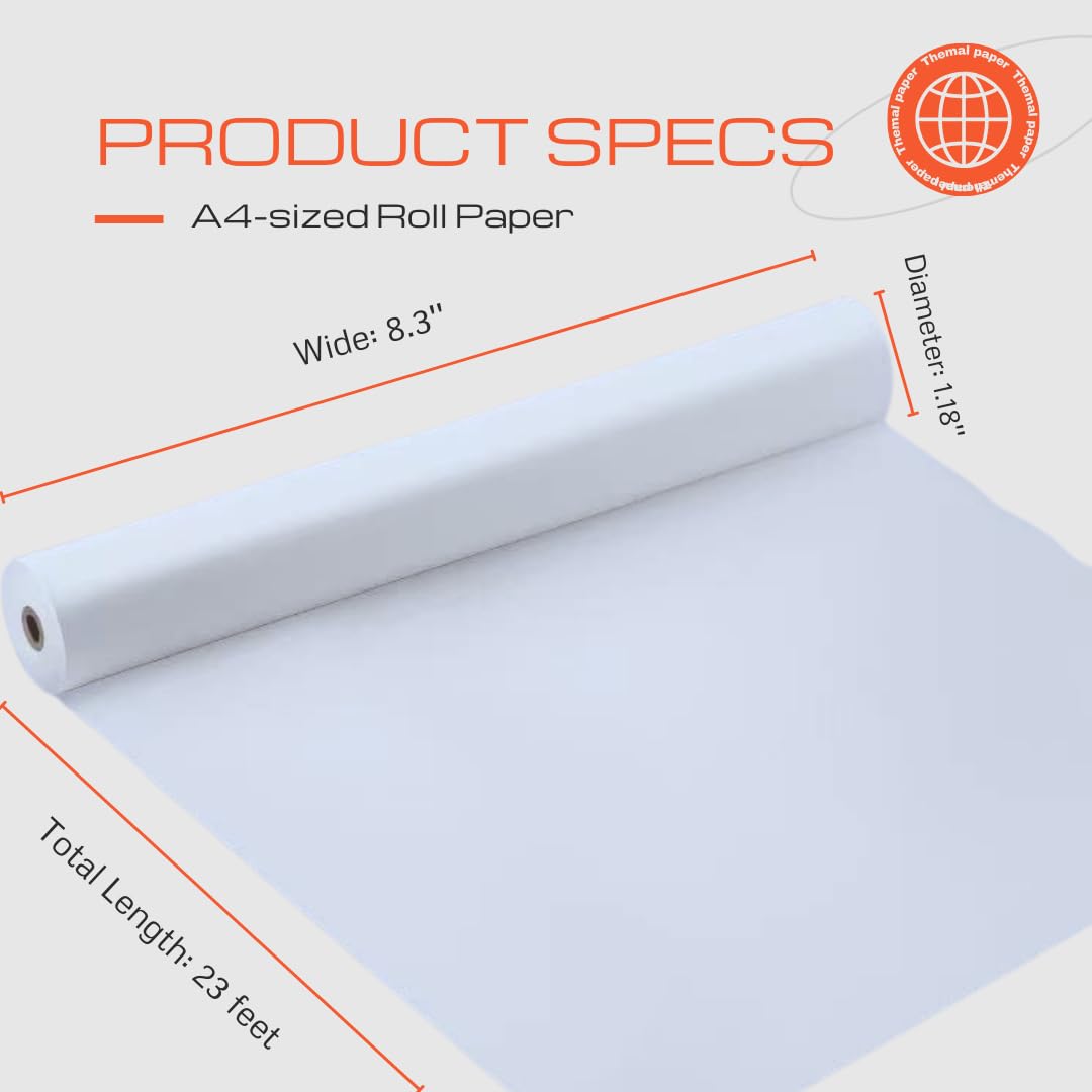 Rolki papieru termicznego A4 do przenośnej drukarki MT810, 22 x 600 cm, wysoka rozdzielczość, 48 arkuszy, kompatybilne z innymi drukarkami termicznymi (2 rolki | 20 x 60 cm)