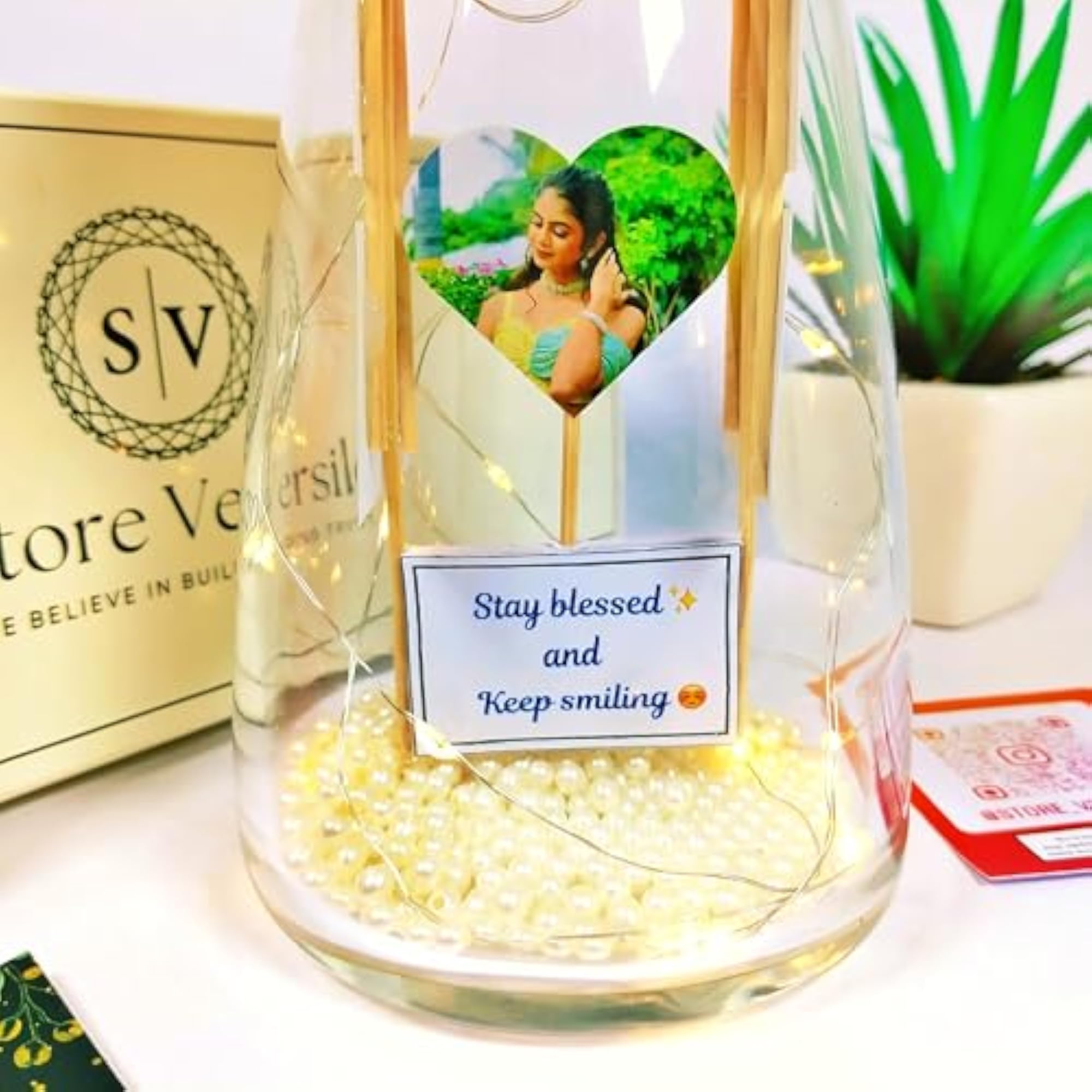 Personalised LED Photo Jar with Custom Message and String Lights