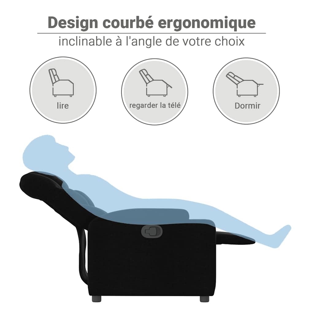 vidaXL Fauteuil Inclinable, Chaise de Relaxation avec Porte-gobelets, Siège avec Dossier et Accoudoirs Salle de Séjour, Moderne, Noir Tissu