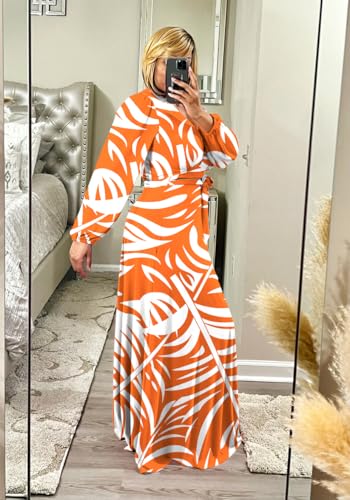 Image of Plus Size Women's 2 Piece Outfits Casual Long Sleeve Wrap Crop Top Maxi Long Dress Flowy Matching Sets