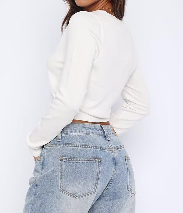 LEEDYA Women's Long Sleeve Cardigans Open Front Knit Cropped Sweaters Fall V Neck Button Down Jacket Tops - Image 3