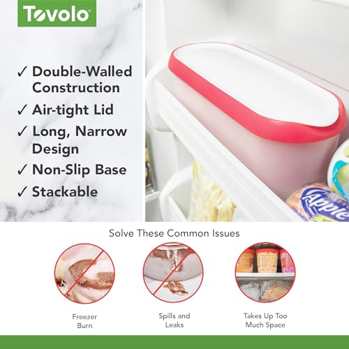 Pote para sorvete reutilizável Tovolo Glide-A-Scoop, base antiderrapante, 1,5 L, Strawberry Sorbet