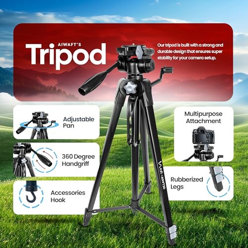 Image of AIWT20 6 Feet Heavy-Duty Camera Tripod Stand for Mobile & DSLR | Professional Photography & Video Recording | Universal Phone Mount | 360 Pan Head | Strong Aluminum Build | 6kg Load