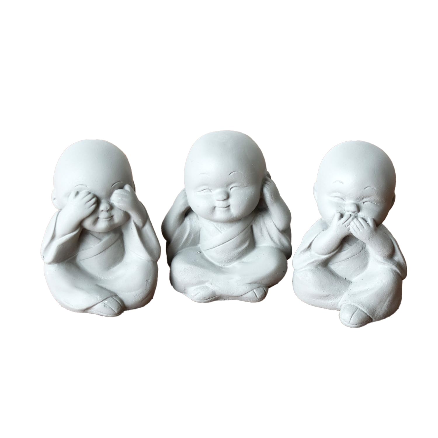 Darthome Grey Set Of 3 Small 8Cm Buddha Ornaments See Hear Speak No Evil Decorative Figures