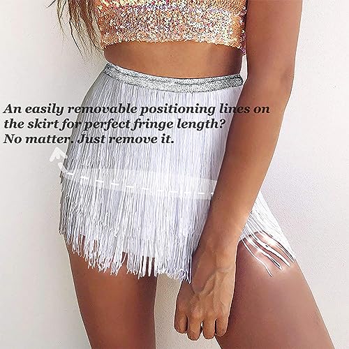 Fairycece Rave Clothes Outfits Women White Fringe Skirt Tassel Space Cowgirl Costume Cowboy Outfit