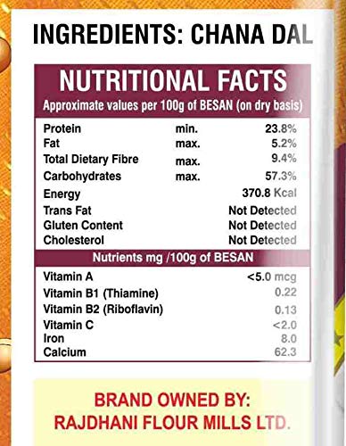 Image of Rajdhani Besan 500g (Pack of 20) |100% Chana Dal Besan | Organic Gluten Free Besan |