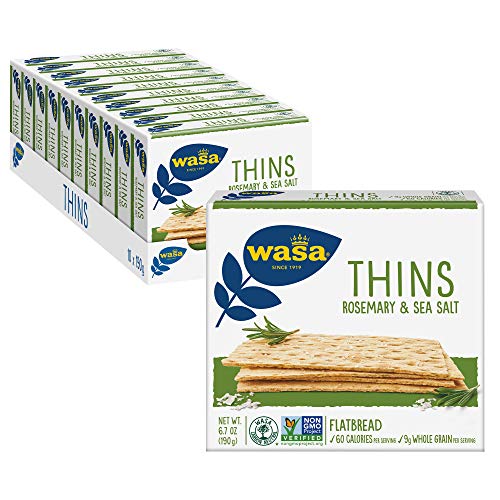 WASA THINS Rosemary and Sea Salt Flatbread Crackers, 6.7 Ounce, Non-GMO Project Verified Rosemary Crackers, No Saturated Fat (1.5g of total fat), 0g of Trans Fat, No Cholesterol (Pack of 10)