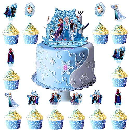 Frozen Cake Topper,13 Pièces Décoration de gâteau Reine des Neiges, Decoration Gâteau Frozen, Princesse Cake Toppers pour Enfant Fête d'anniversaire Cupcake Décoration