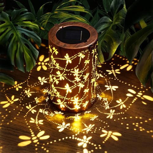 Firgione Faroles solares de libélula para exteriores, impermeables, regalo de cumpleaños para mujeres, mamá, abuela, de metal, para colgar, funciona con energía solar, luces LED decorativas únicas