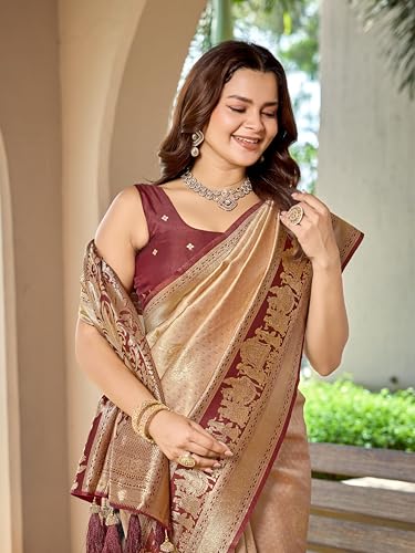 MANOHARI maroon banarasi silk saree – image 6