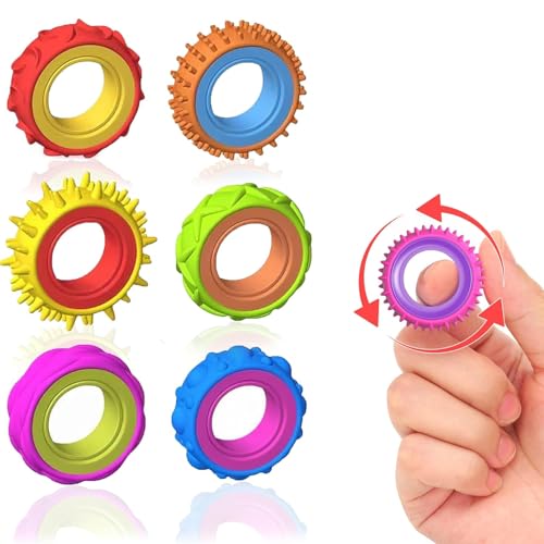6 Pack Multicolore Bagues Sensoriels Anti-Stress - Jouets Apaisants Texturés pour Enfants Adultes avec TDAH Autisme Concentration