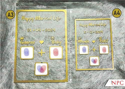 Image of Big size Couple Thumb Gift | 42x29.7 CM | Wedding Thumb Print | Couple Gift| Finger Print Gift| Personalized Text | Anniversary Gift (Golden Big)