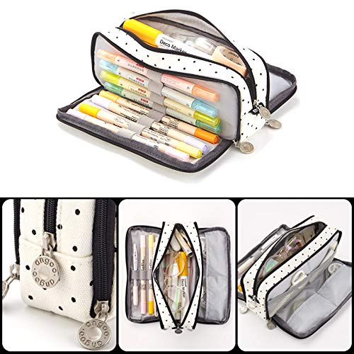 Pennenetui met grote capaciteit, etui met ritssluiting, cosmeticatas, 3 vakken, duurzaam etui voor scholieren, opbergtas… - Image 4