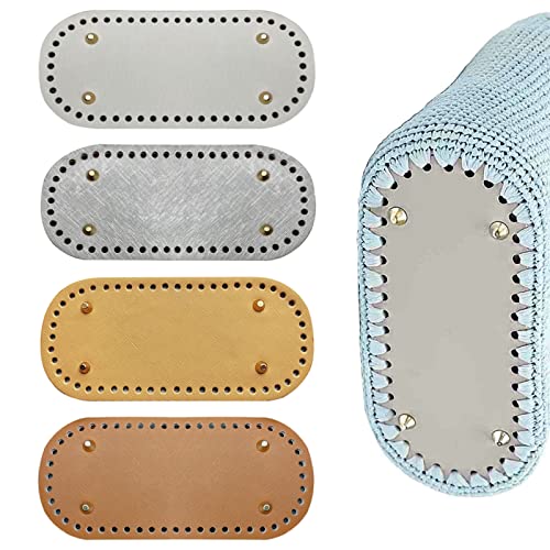 Taschenboden, 4 Pcs Taschenboden Kunstleder, Taschenboden zum Häkeln, Taschenböden Häkeln Leder mit Löchern für Strickbeutel, Umhängetaschen, Handgefertigte Diy Tasche, Ovalen Taschen (22x10cm) Cover