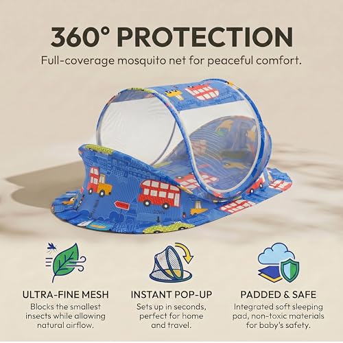 Image of StarAndDaisy Baby Mosquito net with Mattress for Baby, Portable Baby Lounger for Kids, Breathable mesh Mosquito Net. (Car Print;)