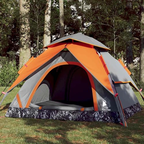 Juroupi Kuppel-Campingzelt 4 Personen Camping Zelt Camping Tent Camping ZubehöR Zelt Grau und Orange Quick Release