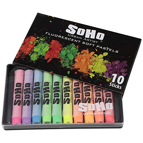 SoHo Urban Artist Soft Pastels Set of 10 Bright Fluorescent Neon Colors, Vibrant Pastel Sticks for Art, Drawing, Blending, Layering, Shading