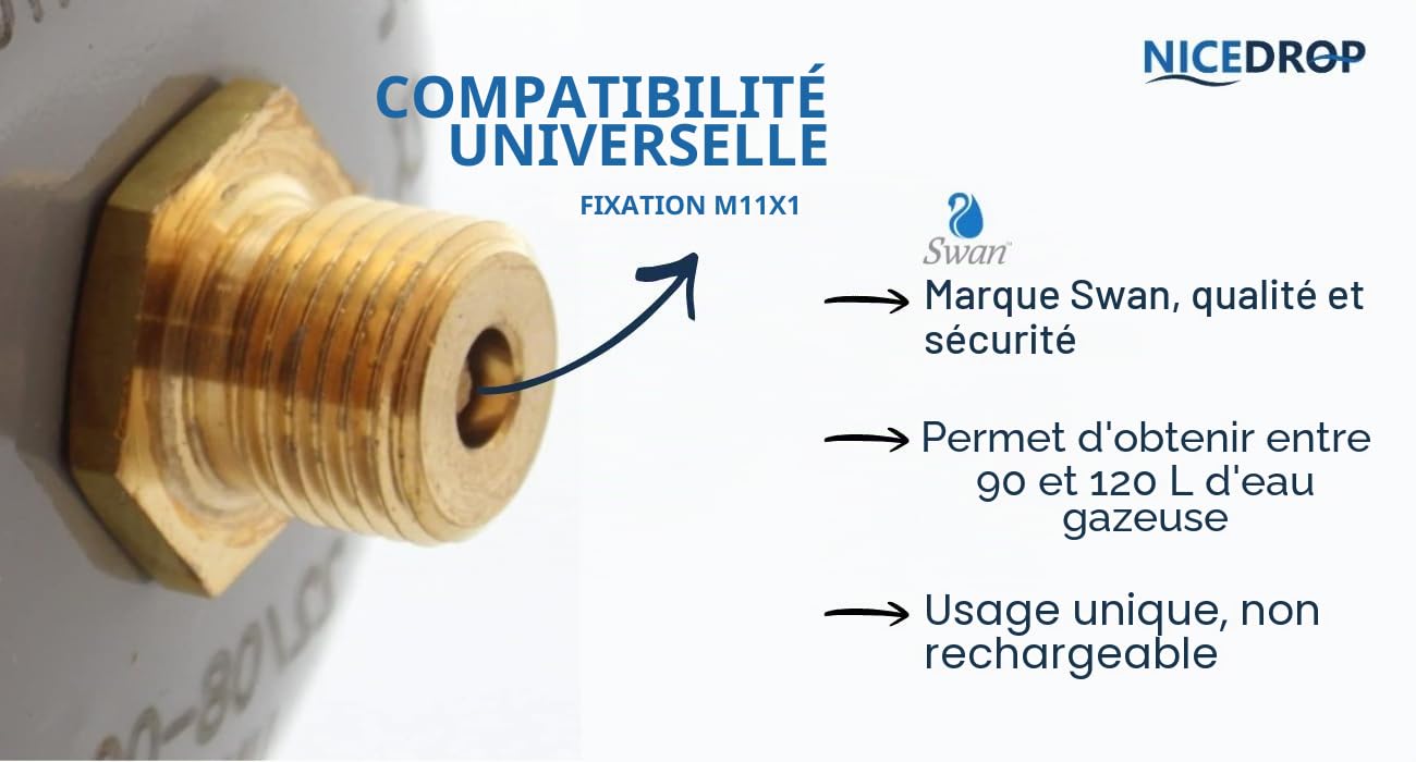 Bouteilles de CO2 600 g E290 pour gazeuse d'eau pétillante – Culot M11 x 1 compatible universel – Lot économique de 8 pièces – Certifié TUV