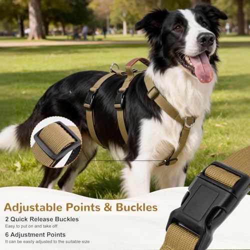 Ledeak Hundegeschirr Ausbruchsicher, Anti Zug Sicherheitsgeschirr Hund, Verstellbare Brustgeschirr mit Gepolstertem Griff, Ausbruchsicheres Geschirr für Hunde Training & Spazieren (Khaki, XL)