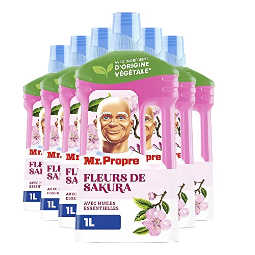 Mr. Propre Nettoyant Liquide Sol Multi-Usages Avec Fleurs De Sakura Et Huiles Essentielles (6 x 1L), Jusqu’à 100 % Sans Traces. Fraîcheur Longue Durée