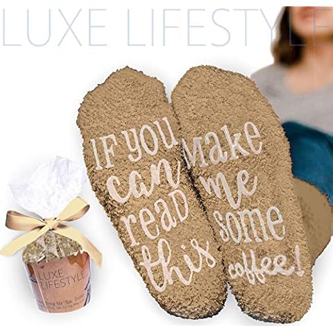 "If You Can Read This Bring Me Some Coffee!" - Gift for Women Wife Her Funny Socks Cupcake Gift Packaging Fuzzy Warm Cotton Hostess Housewarming Novelty Romantic Birthday Present Coffee Lover Cover