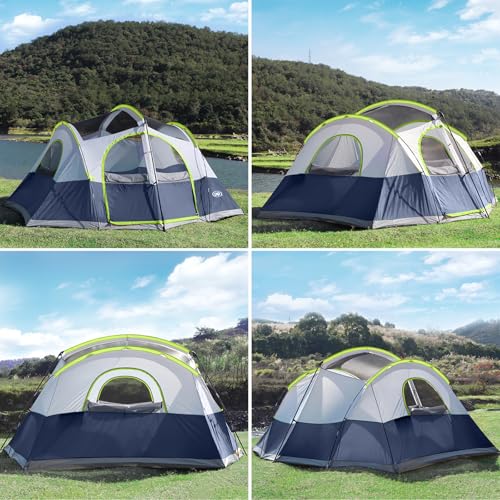 UNP Camping Tent 8/9 Person, Family Camping Tent, 5 Large Ventilation Mesh Windows, 14\'x14\'x78 inches Tall with Dividers Curtain for 2 Room - Thumbnail 6
