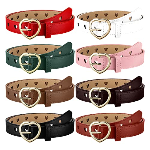 Hicarer 8 Pcs Girls Belt Size 8-15 Kids Toddler Belt Hollow Design Metal Buckle Adjustable for Jeans Dress, 8 Colors