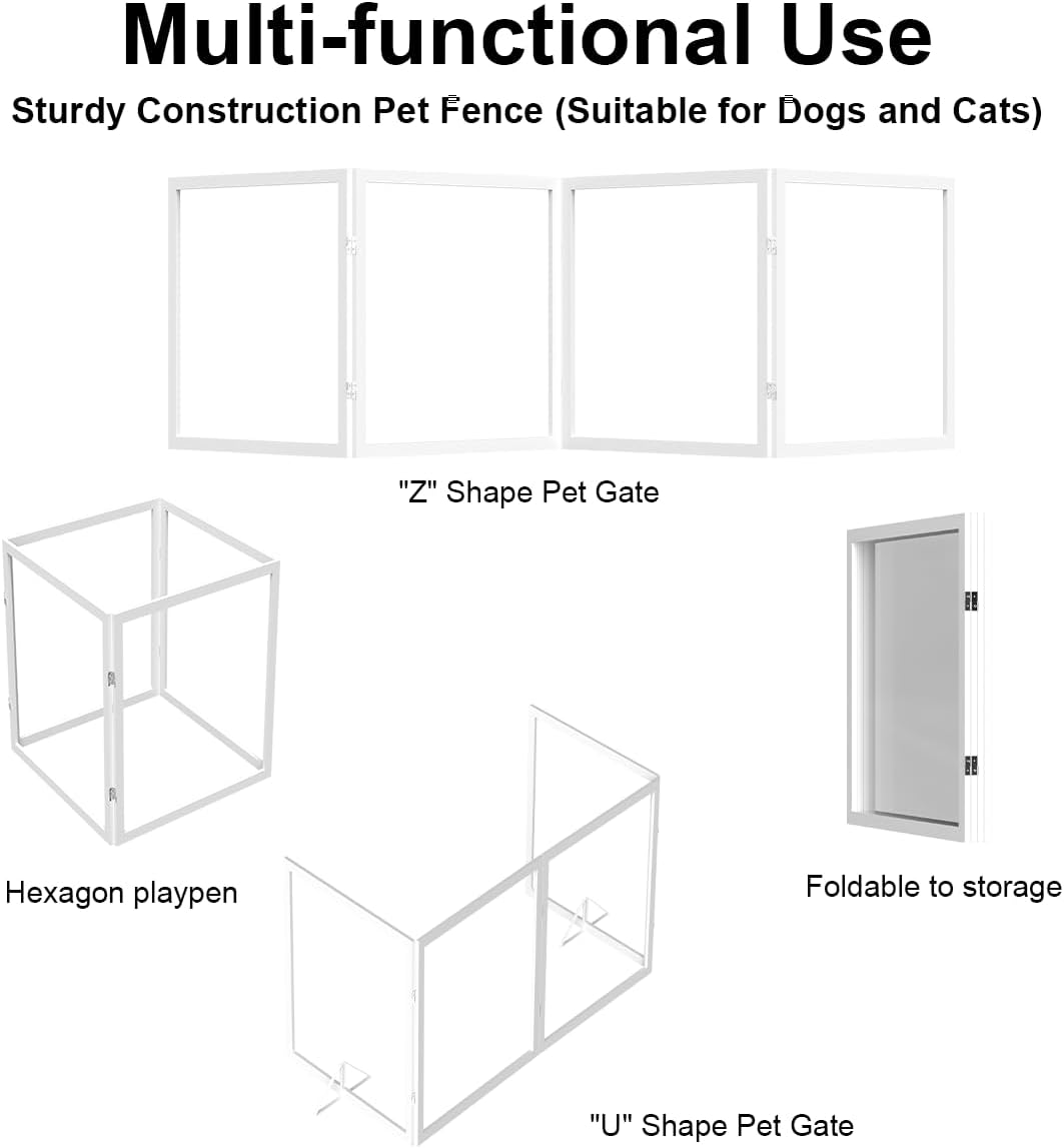 Extra-Wide Clear Dog Gate,(31.5" H*72" W),Transparent Pet Fence with Solid Hardwood and Plastic Board, Stylish & Durable Clear Acrylic Pet Gate for Doorways, Stairs and Hallways(4-Panel)