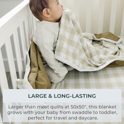 Image of Pobibaby Boy Blankets, Toddler Blanket, 50x50, Soft Cotton (Gingham Khaki)