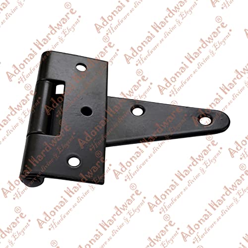 Image of Adonai Hardware Makheloth Antique Wrought Iron Heavy Duty Strap T-Hinge (5.5 inch x 2 Pack, Black Powder Coated) for Barn Doors, Gates, Kitchen Cabinets, Sheds, Wooden Box, Furniture, Chest and Trunks