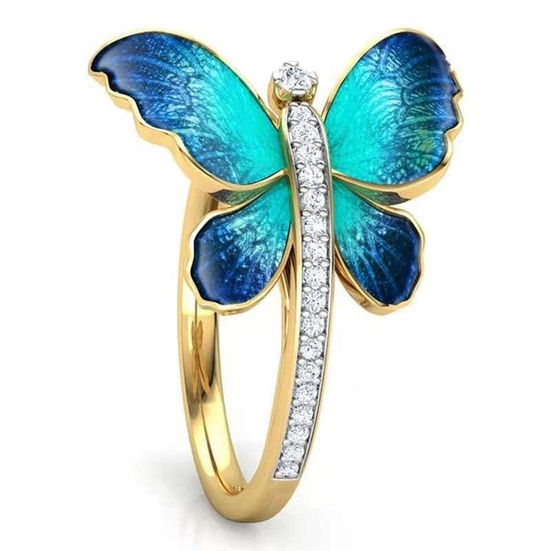 14K Gold Zircon Butterfly Ring Butterfly Rings for Women Animal Statement Promise Ring Butterfly with Cubic Zirconia Gold Plating Butterfly Rings Jewelry(Size 102
