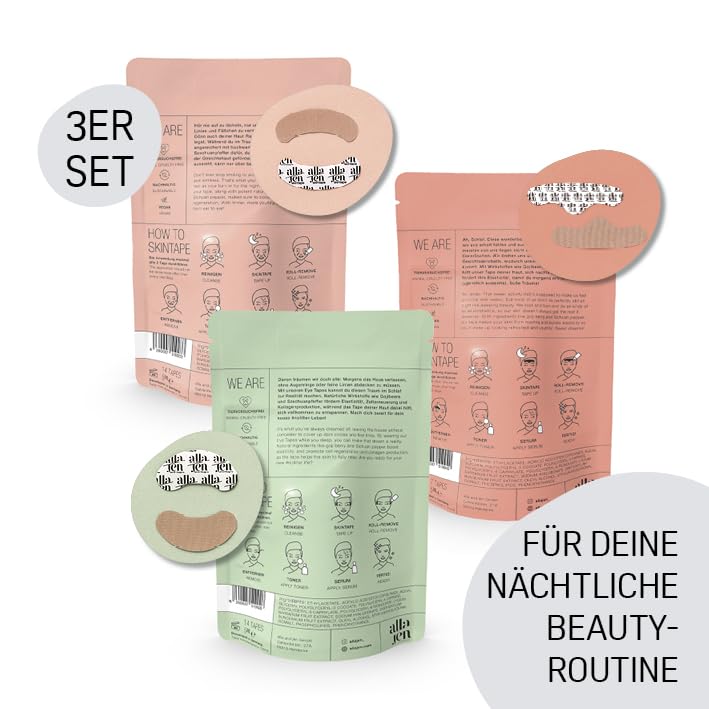 alla/jen - Hyaluron-Skintape "Glow Package" mit Gojibeere & Szechuanpfeffer | Sofortwirkung mit Kinesiologie-Tapes, wirksames Anti-Falten-Pflaster [vegan, 35 Tapes, 7 Anwendungen, 14 Tage]