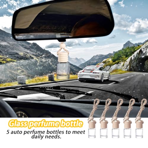 Image of Mandark 5PCS Hanging Car Perfume Bottle Pendant, 8ml Empty Glass Vehicle Oil Perfume Aromatherapy Diffuser Charms, Auto Rearview Mirror Ornament Pendant, Universal for Most Cars (Cylindric)