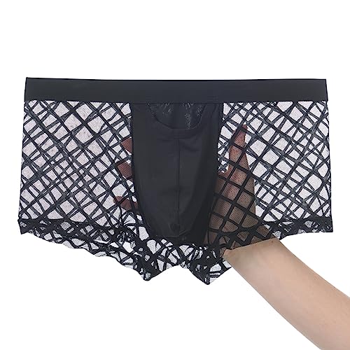 Men's Underwear Sexy Mesh See Through Boxer Briefs Breathable Shorts Trunks with Bulge Pouch