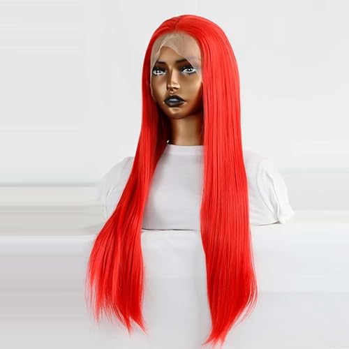 Miniatura 5 de UNIQUEWIG Pelucas sintéticas de encaje frontal de 24 pulgadas, pelucas largas y sedosas con raya en el medio, pelucas de cosplay de uso diario,