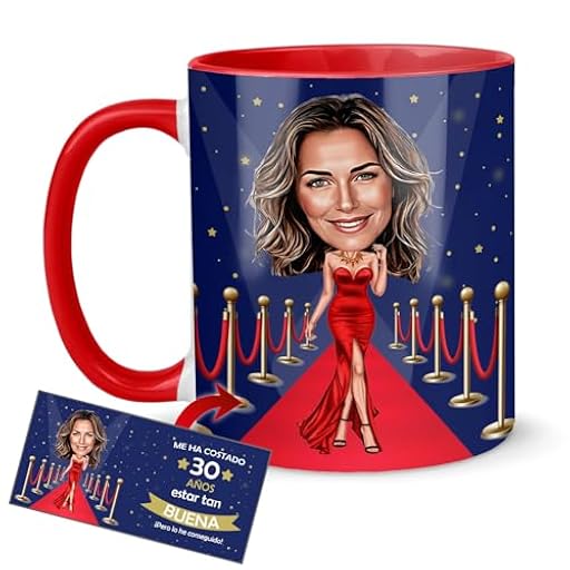Kembilove® Taza Cumpleaños Mujer Divertida | Personalizada con Caricatura y Edad | Regalo Original y Gracioso para Ella | Cerámica 330ml | Estilo Hollywood | Edición Limitada | Ya disponible en tu tienda friki favorita! En mundofriki.es!