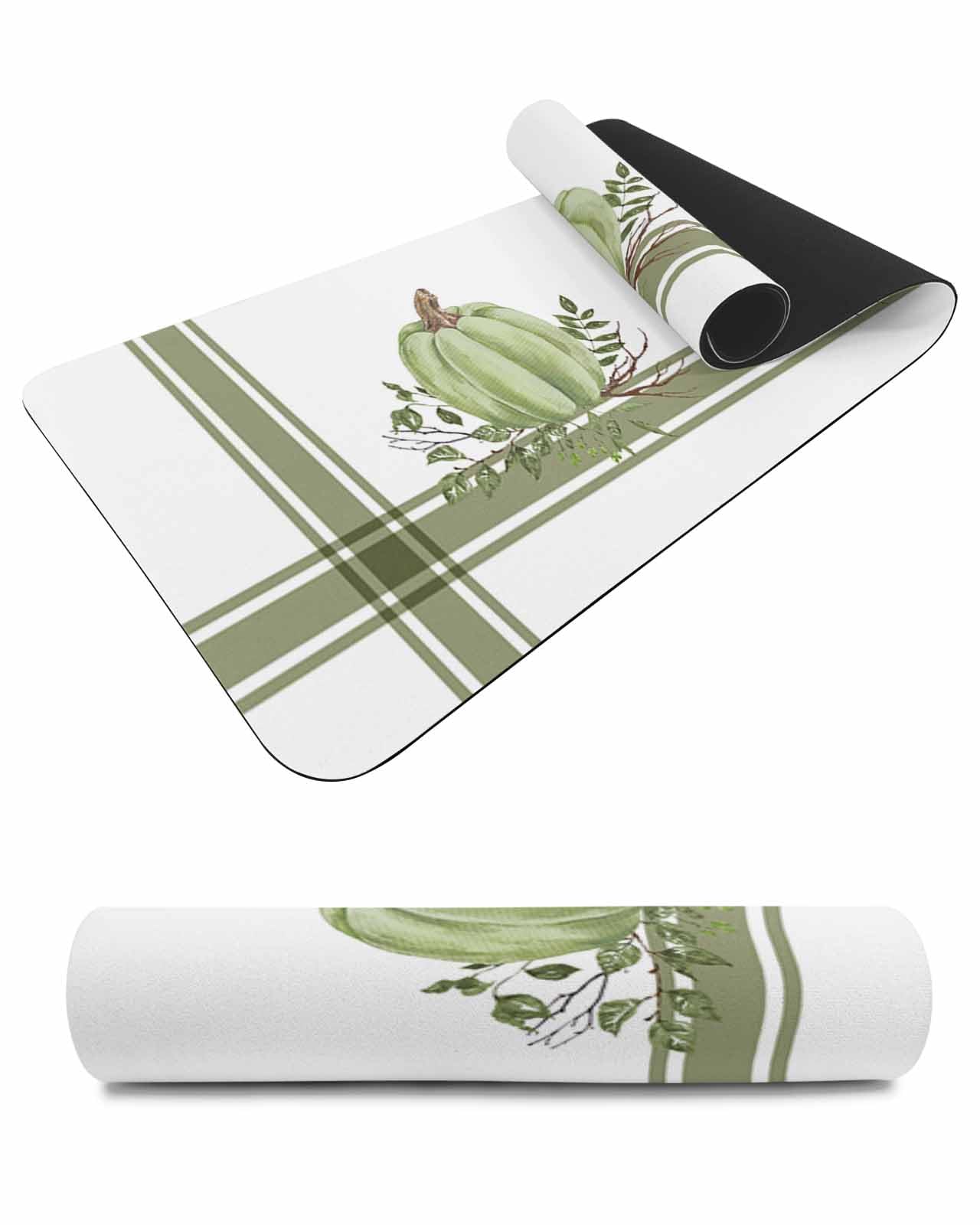 Debedcor Heat Proof Table Pads Waterproof Decorative, Sage Green Pumpkin Fall Non-Slip Table Countertop Protector, Thanksgiving Leaves Striped Insulation Mat for Dining Room, 48 x 12 Inches