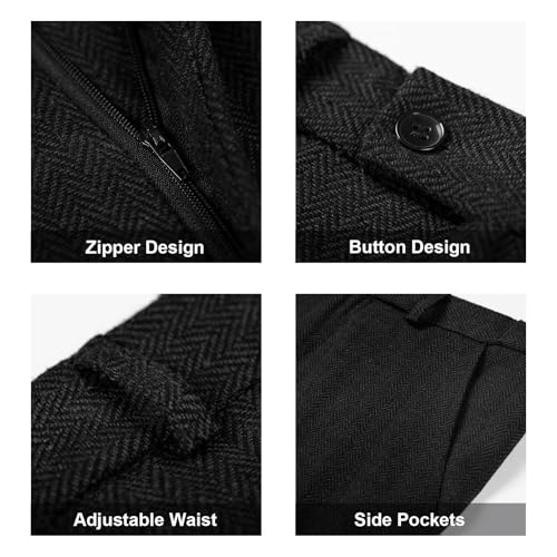 Image of Retro 3 Piece Suit Tweed Herringbone Men's Suits Slim Fit Jacket Vest Pant