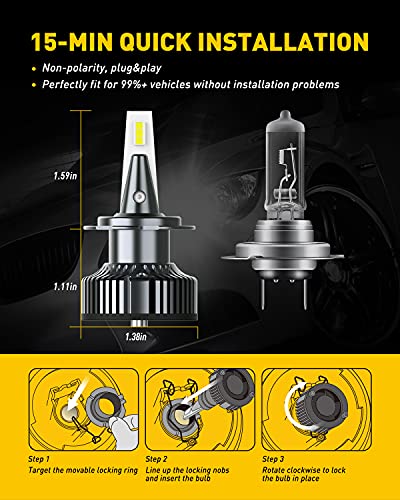 Auxito H7 Led Bulbs Upgraded, 500% Brightness 80W 16000Lm, 6500K Cool White Lmp Chips, H7Ll Led Bulbs Replacement Conversion Kit For Jetta Sprinter Sedona Sonata, 2 Pack #TOP6