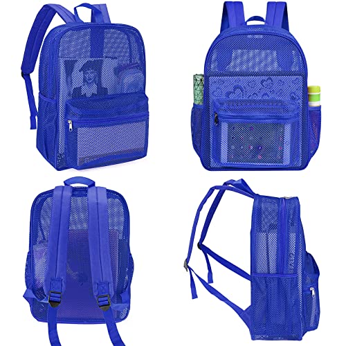 MCWTH Heavy Duty Mesh Backpack, See Through School College Student Mesh Bookbag (Blue)4