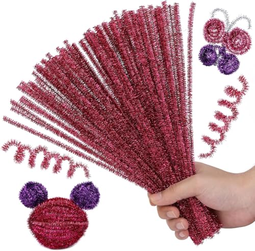 Image of Pipe Cleaners Craft, Pipe Cleaners Chenille Stem Fuzzy Sticks Craft Supplies for flowers making, Home DIY (Red Sparkle, 200pc)