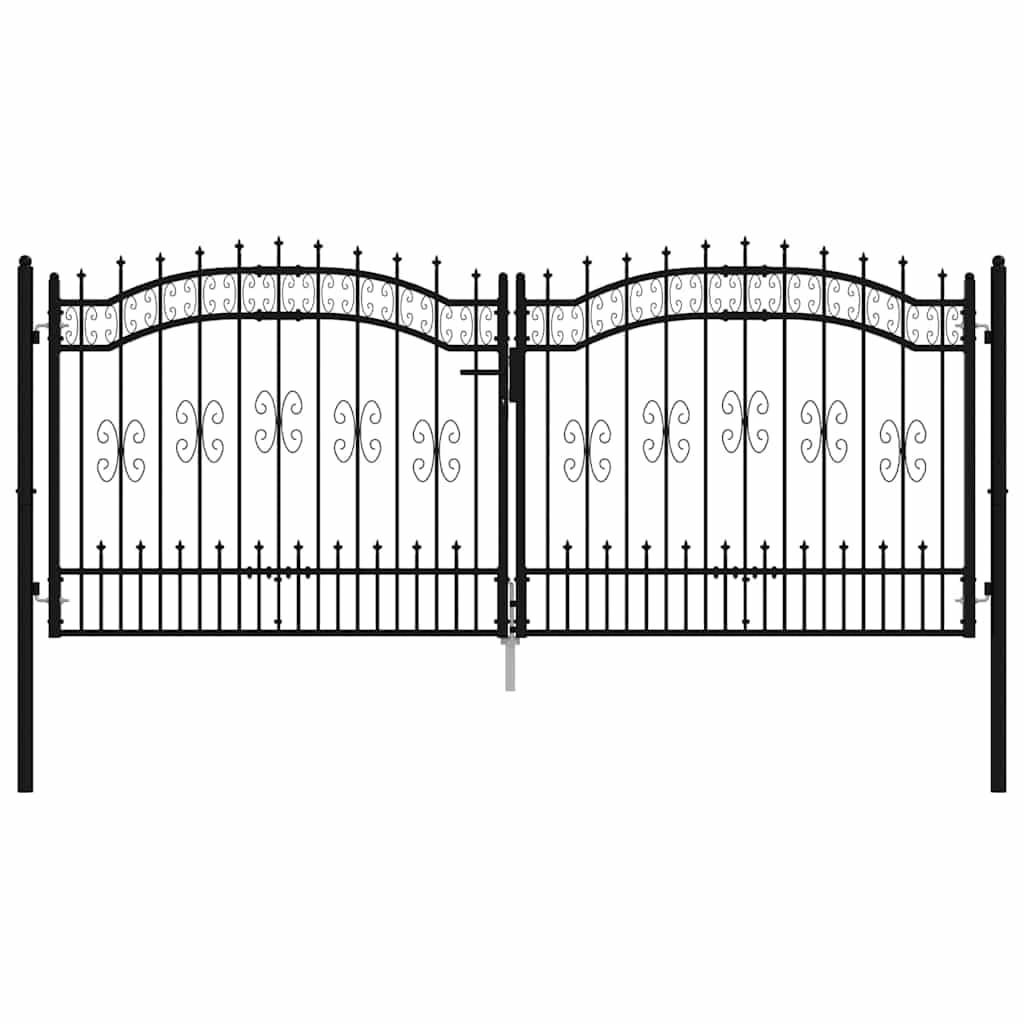 vidaXL Portail de clôture KAMPEN avec Pointe en Acier Noir 302 x 125 cm