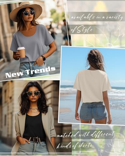 Ficerd 4 Pack Women's Scoop Neck Loose Fit T Shirts Basic Casual Short Sleeve Tops Soft Layer Summer Tees4