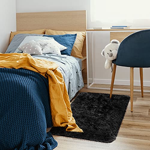 Ophanie Small Black Throw Rugs For Bedroom, 2X3 Mini Area Rug, Affordable Non Slip Fluffy Carpet, Fuzzy Soft Living Room Rugs, Home Decor Aesthetic, Nursery #TOP2