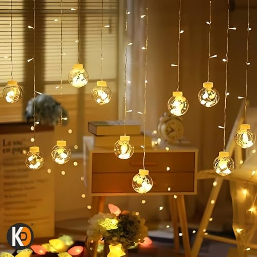 Image of K D Yellow Wish Ball Lights for Decoration - 2.5m, 12 LED String Lights | Decorative Series Lights for Home, Balcony, Wedding, Diwali, Christmas & Ganpati Decoration