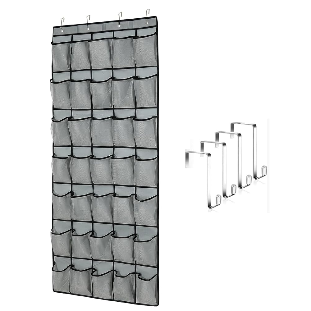 Vjsujehgy 1 Pack over the Door Shoe Organizer with 35 Large Mesh Pockets, Space-Saving Hanging Storage for Shoes, Accessories