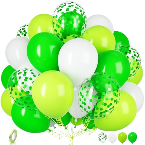 Ousuga Palloncini Verdi e Bianchi, 30 Pezzi 12 Pollici Metallico Coriandoli Verde Lime per Compleanno Matrimonio Anniversario Bambini Baby Shower Safari Feste Decorazioni